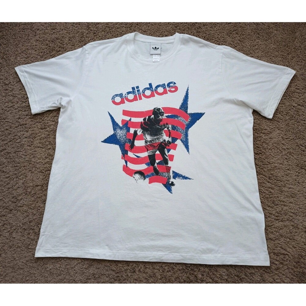 Adidas Soccer Patriotic Graphic Print White T-Shirt Men's Size 2XL